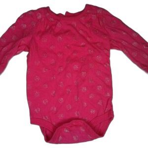 Circo Long Sleeve Hot Pink Onesie w/Silver Sparkle Polka Dots Size 6M Barbiecore